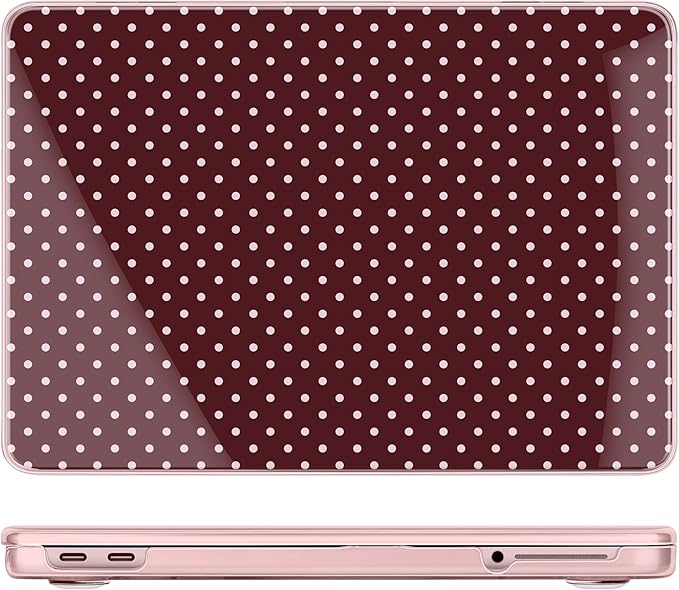 DONGKE for MacBook Neo 13 Inch Case 2026 (Model A3404, A18 Pro chip), Stylish Pattern Protective Hard Shell with Screen Protector, Keyboard Cover & USB-C Adapter - Burgundy Polka Dots