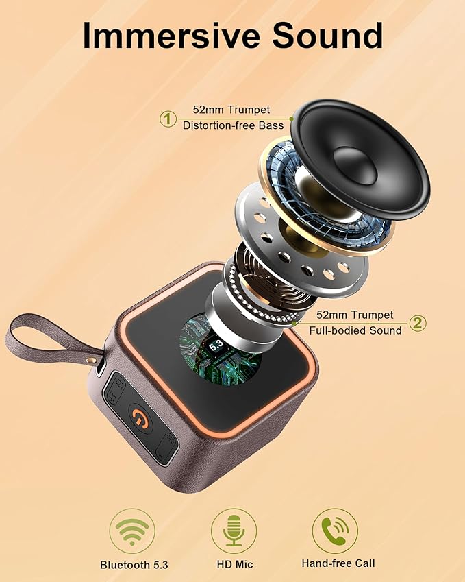 Portable Bluetooth Speaker, Wireless Speakers with LED Lights Built-in Mic Bluetooth 5.3, Portable Wireless Up to 10H Playtime, 8W Loud Sound Punchy Bass Small Speaker for Home/Party