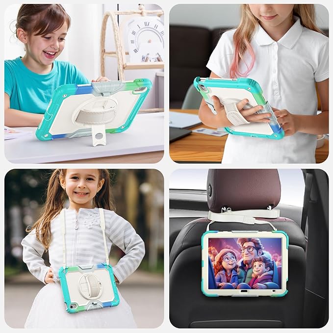 SEYMAC Case for iPad (A16) 11th/10th Generation 2025/2022 (11″/10.9″), Sturdy Heavy Duty Full-Body Shockproof Protective Case with Screen Protector, Rotating Stand, Hand/Shoulder Strap, Colorful/Blue