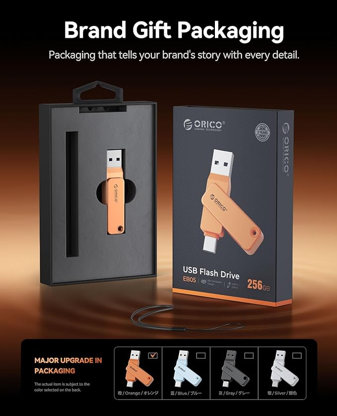 ORICO USB 3.0 Flash Drive 150MB/S Metal Housing Swivel Design Support OTG Function 2 in 1 PenDrive 32GB for USB C and USB A Devices -EB05 OR
