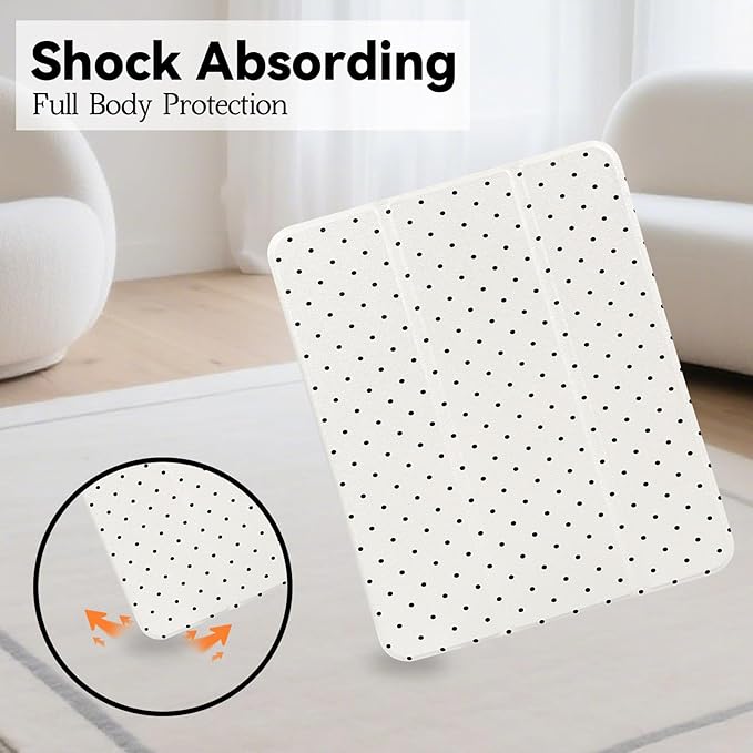 Lovmooful Compatible for iPad Pro 12.9-Inch 2022/2021/2020/2018 (6th/5th/4th/3rd Generation) Case with Pencil Holder Cute Polka Dot with Aesthetic Design Soft TPU Trifold Stand Protective-White