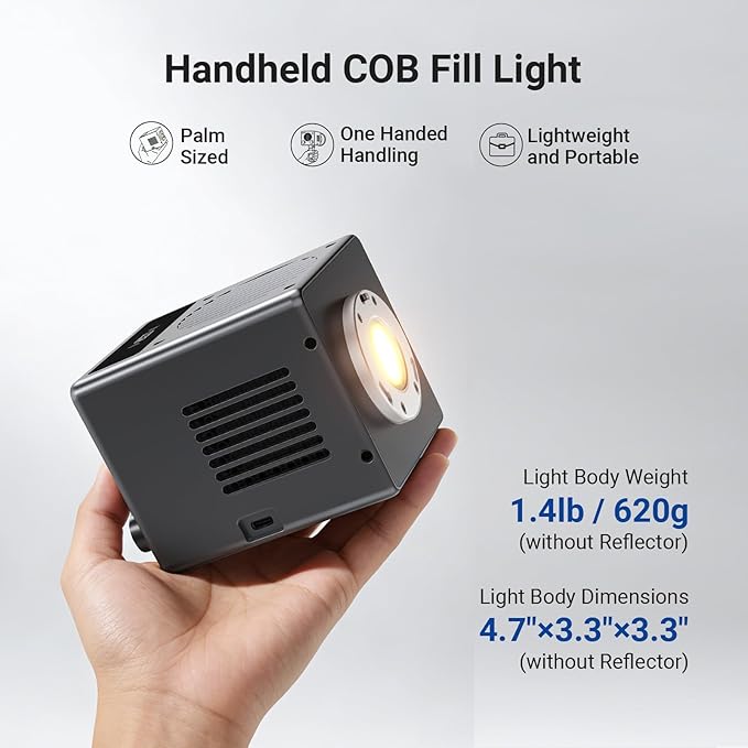 NEEWER HB60B 60W Mini LED Video Light with 50Wh Battery/100W PD Fast Charging APP/2.4G Control/NFC + 9.8ft/3m Air Cushioned Light Stand Tripod with 3 Way Mounting Interface Max Load 5.5lb/2.5kg