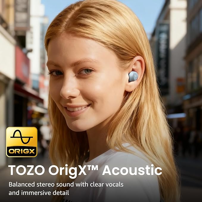 TOZO A1 Wireless Earbuds Bluetooth 5.3 Light Weight in Ear IPX5 Waterproof Headphones 2 Mic for AI Calls, Immersive Premium Sound Bass Headset with Charging Case, 32 Presets EQ Customization via App