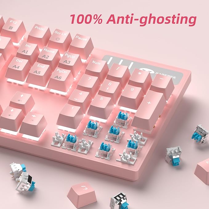 MageGee Pink Gaming Keyboard USB Wired Keyboard, New Mechanical Storm Adjustable Backlight Keyboards Splash-Proof Ideal for PC/Laptop/MAC Game(Pink)
