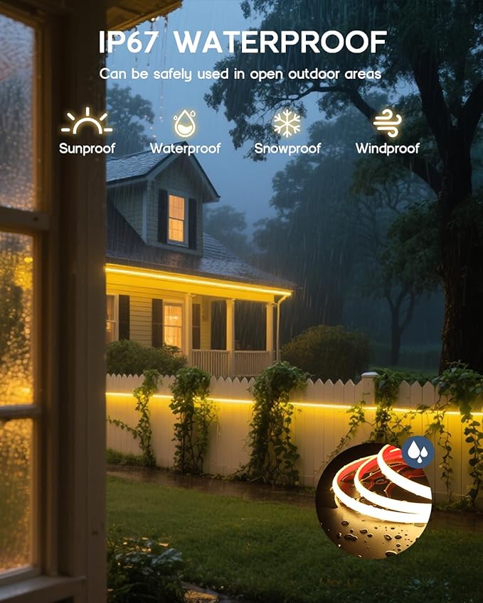COB LED Strip Lights Warm White 3000K,12V 16.4ft IP67 Waterproof High CRI 95Ra+ Super Bright,Flexible Boat Lights for Fishing Night Outdoor Bathroom Swimming Pool(Power Supply Not Included)