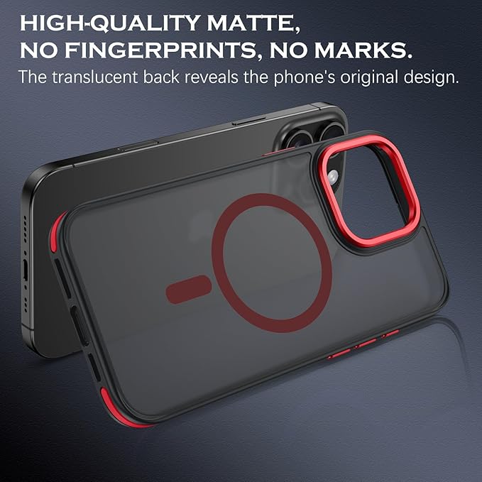 YINLAI Case for iPhone 16 Pro 6.3-Inch, iPhone 16 Pro Phone Case Magnetic [Compatible with Magsafe] Slim Translucent Matte Men Women Girls Shockproof Protective Back Cover, Black/Red