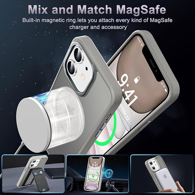 Newfuture Designed for iPhone 11 Case with Strong Magnetic [13 FT Military Drop Protection] [Compatible with Magsafe] Slim Translucent Matte Shockproof with Anti-Fingerprint Phone Case, Titanium Gray