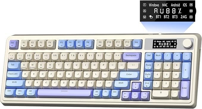 AULA S99 Pro Gaming Keyboard, Cute Creamy Keyboard with Number Pad Smart Screen, Tri-Mode Bluetooth/2.4G/USB-C Computer Keyboards, Media Knob Custom RGB Backlit Feel for MAC Xbox PC Gamer - Purple