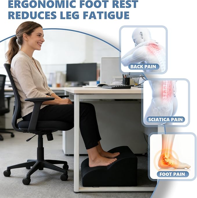 Removable & Washable Foot Rest for Under Desk, 2-Tier Adjustable Foot Stool for Office and Home, Ergonomic Footrest for Seating Comfort at Work/Study (Machine Washable Cover-Black)