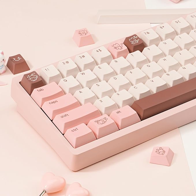 Marshmallow Theme PBT Keycaps 134 Keys - Five-Sided Dye-Sublimation Cherry Profile Keycap, Custom Cute Cat keycaps for Cherry MX Mechanical Keyboards 60% 75% 100% (Pink)