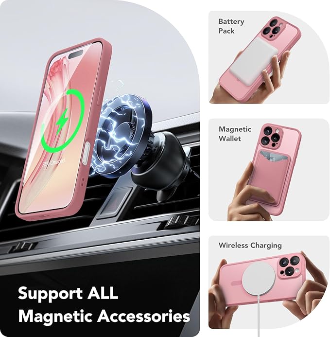 CAPRARO Magnetic Compatible with iPhone 16 Pro Max Case, Upgraded [Full Camera Protection] [Compatible with MagSafe] Protective Translucent Matte Women Phone Case Cover, Apricot Pollen