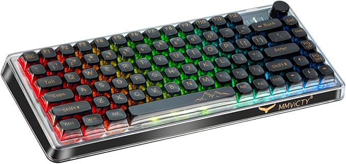 MY-V82 75% Tri-Mode Wireless Mechanical Gaming Keyboard, Bluetooth 5.0/2.4GHz/USB-C，Keyboard with Knob， RGB Backlit, Hot-Swappable, Electroplated Metal Case, for Win/Mac Gamers