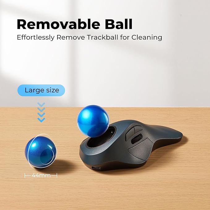 Wireless Trackball Mouse for Large Hands, Ergonomic Index Finger Control, Rechargeable Bluetooth/USB Mouse with Precise Smooth Tracking, Multi-Device Connection for Windows & Mac, Dark Blue
