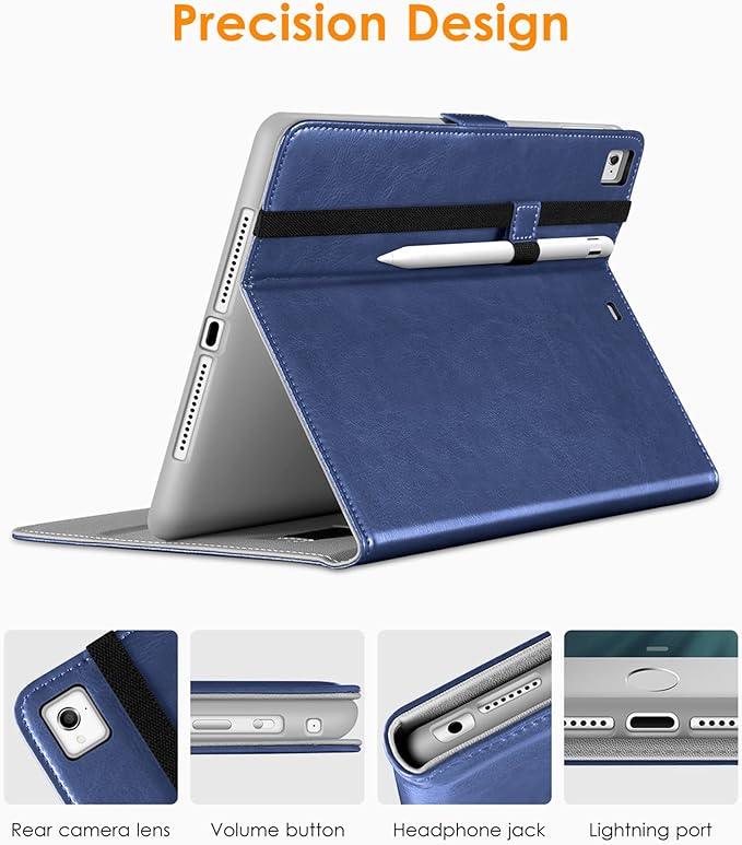 DTTO for iPad 9.7 Inch 5th/6th Generation 2018/2017 Case with Apple Pencil Holder, Premium Leather Folio Stand Cover Case for Apple iPad 9.7 inch, Also Fit iPad Pro 9.7/Air 2/Air - Navy Blue