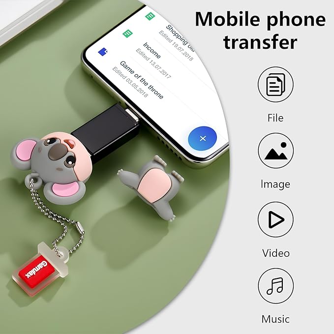 USB Flash Drives, 16GB/32GB/64GB/128GB Silicone USB2.0 High Speed Thumb Memory Stick Pen Date Storage Pendrive U Disk (Cute Koala, 64GB)