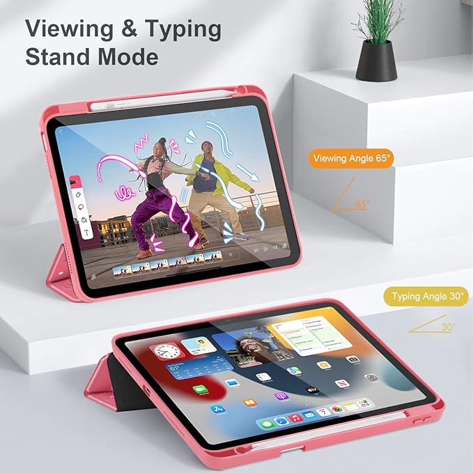 Tuiklol for iPad Pro 12.9 Inch 6th/5th/4th/3rd Generation 2022 2021 2020 2018 Case,Built-in Pencil Holder Clear Transparent Protective Back Shell Cover with Auto Sleep/Wake, Bow-Watermelon Red