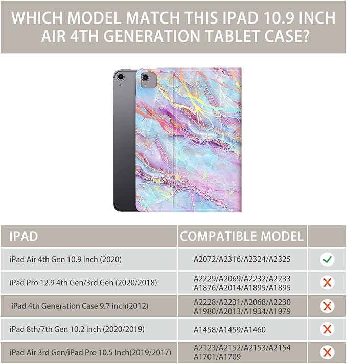 iPad Air 11 Inch Case M3/M2 (2025/2024), Case for iPad Air 5th/4th Generation 10.9 Inch, case for iPad air 11-inch Kids Women Men Multi-Angle View Adjustable Stand Auto Wake/Sleep,Holographic Marble