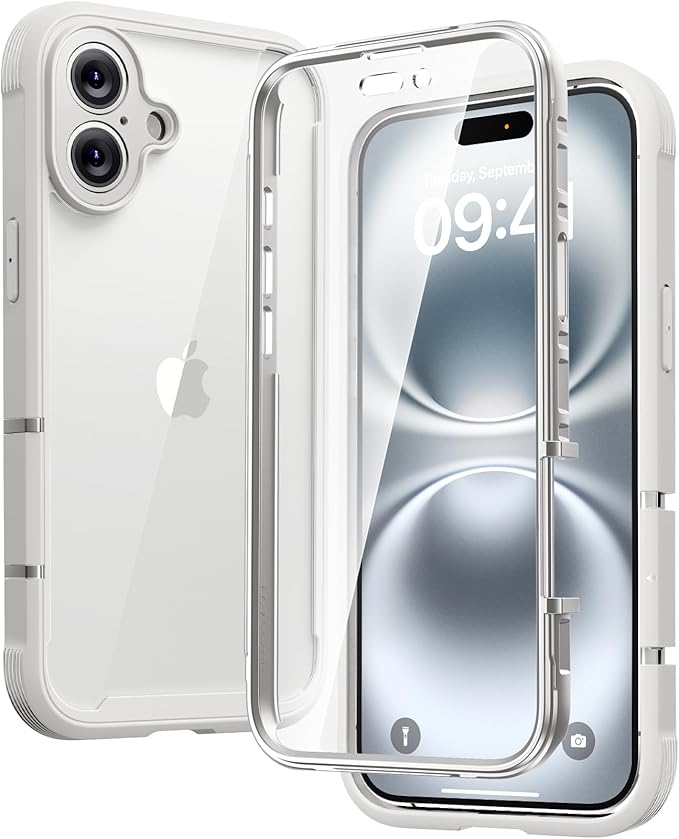 Diaclara Designed for iPhone 16 Case, Full Body Rugged Case with Built-in Touch Sensitive Anti-Scratch Screen Protector, Upgraded [Full Camera Protection] for Phone 16 (White)