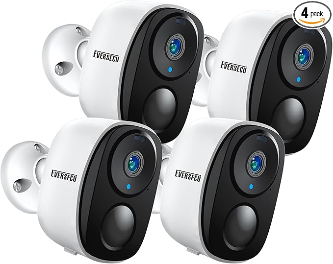 EVERSECU 2K 3MP Outdoor Wireless Security Camera Support Pairing Via Bluetooth, Rechargeable Battery-Powered WiFi Home CCTV Bullet Camera, Spotlight, PIR Motion Detection, 2-Way Audio (4pack)