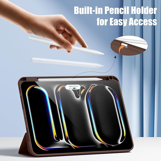Kidopire New Compatible with iPad Pro 11 Inch Case (M4 2024/M5 2025) with Pencil Holder, Smart Cover with Protective Trifold Stand & Soft TPU Back, Auto Wake/Sleep, Support Pencil Pro, Dark Brown