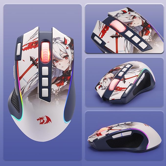 Redragon M612AK PRO RGB Anime Gaming Mouse, 8000 DPI Wired/Wireless Optical Mouse with 9 Programmable Buttons & 7 Backlit Modes, BT & 2.4G Wireless, Software Supports DIY Keybinds Rapid Fire Button