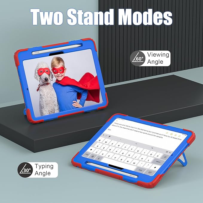 AKABEILA Compatible with Apple iPad Pro 11(2024) 11 inch Tablet Case，Lightweight Shockproof Rugged Protective Cover with Kickstand for Kids Children Boys Babies Red Blue