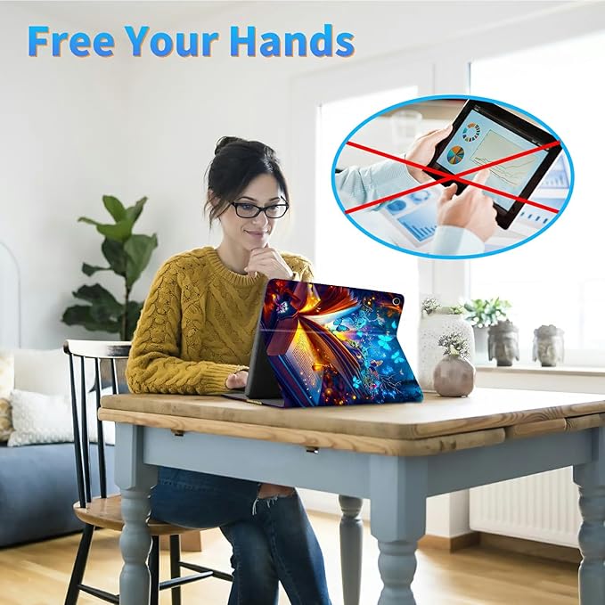 for Amazon Kindle Fire HD 10 (9th/7th/5th Generation, 2019/2017/2015 Release) 10.1" Tablet Case, Slim Kickstand Stand Leather Smart Cover with Auto Wake/Sleep, Book Blue Butterfly