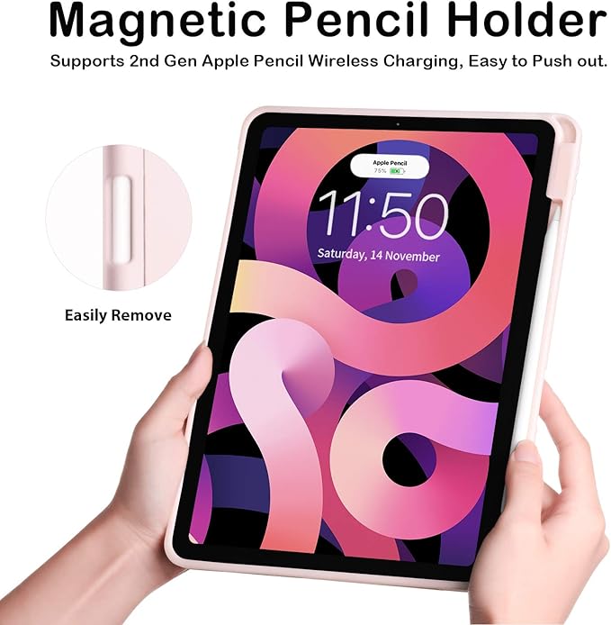 Cases for iPad Pro 12.9 Case 6th/5th/4th Generation (2022/2021/2020) with Pencil Holder [Apple Pencil Wireless Charging] Soft TPU Smart Tri-fold Stand Protective Cover(Pink)