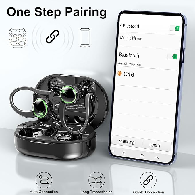Wireless Earbuds, Bluetooth 5.4 Headphones Sports Stereo Hifi, 50H Playtime Over-Ear buds with ENC Noise Cancelling Mic, IP7 Waterproof Fitness Earphones with Earhooks, Headset for Gym Running Workout
