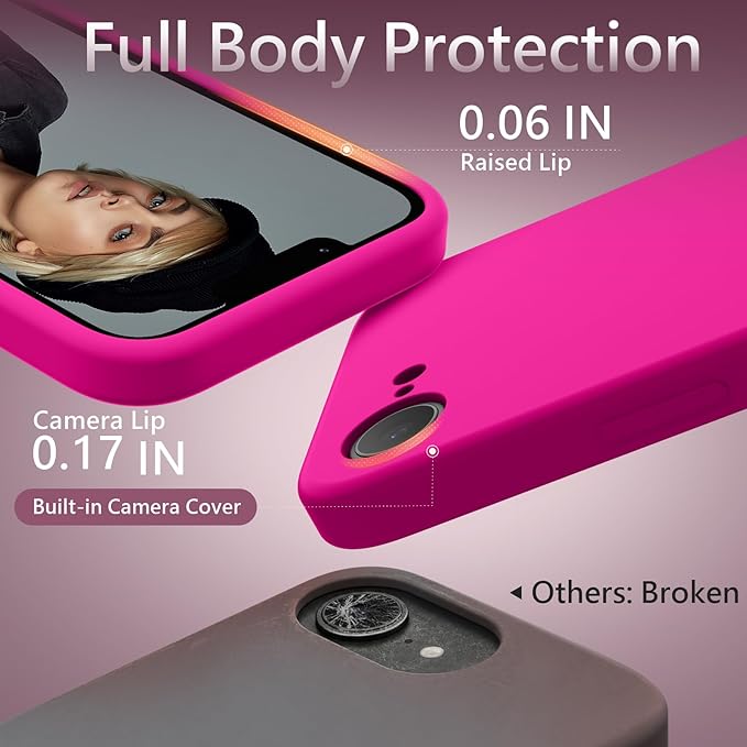 FireNova Magnetic for iPhone 17e Case/iPhone 16e Case, Compatible with MagSafe, [Silicone Camera Protection] Microfiber Lining Phone Case, 6.1", Hot Pink
