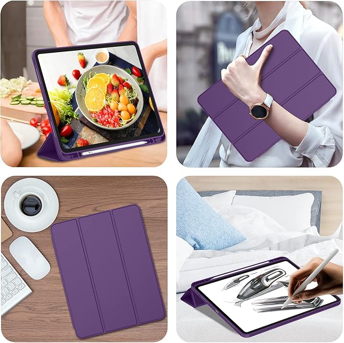 iMieet Case for iPad Pro 11 Inch (M5) 2025 /(M4) 2024 5th Gen, Trifold Stand Smart Cover with Pencil Holder and Soft TPU Back, Auto Wake/Sleep (Dark Purple)
