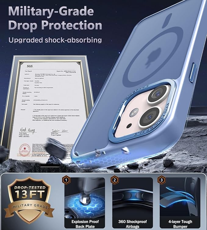 Newfuture Designed for iPhone 11 Case with Strong Magnetic [13 FT Military Drop Protection] [Compatible with Magsafe] Slim Translucent Matte Shockproof with Anti-Fingerprint Phone Case, Light Blue