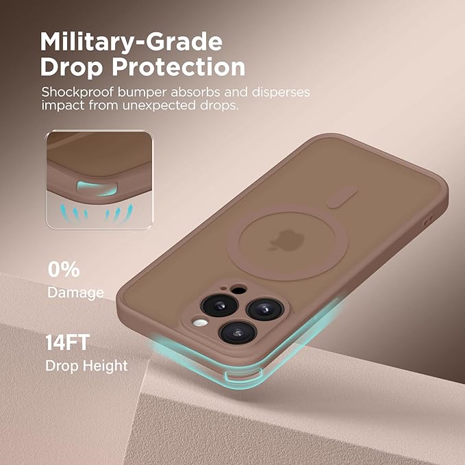 CAPRARO Magnetic for iPhone 15 Pro Max Case, [Compatible with MagSafe] [Full Camera Protection] Shockproof Protective Slim Translucent Matte Phone Case for iPhone 15 Pro Max 6.7'', Brown