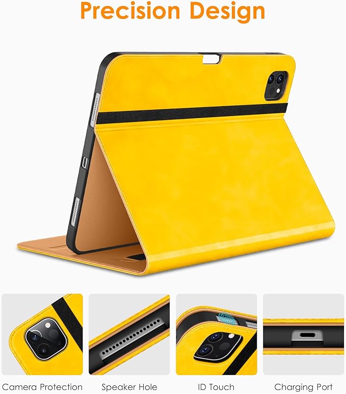 DTTO for iPad Pro 12.9 6th / 5th / 4th / 3rd Generation Case 2022/2021/2020/2018, Leather Folio Stand Cover with Built-in Apple Pencil Holder -Auto Wake/Sleep and Multi Viewing Angles,Yellow