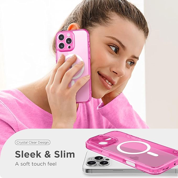 CAPRARO Magnetic Compatible with iPhone 16 Pro Case, Upgraded [Full Camera Protection] [Compatible with MagSafe] Protective Translucent Matte Women Girl Phone Case Cover, Clear Neon
