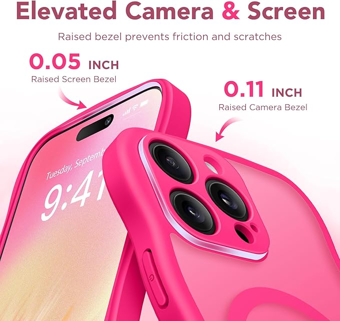 CAPRARO for iPhone 16 Pro Max Case for Women Girls, Upgraded [Full Camera Protection] [Compatible with MagSafe] Cute Wave Translucent Matte Phone Case for iPhone 16 Pro Max, Hot Pink