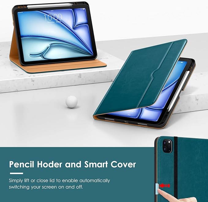 VIKESI Case for iPad Air 13 inch (M4) 2026 / (M3) 2025 / (M2) 2024,Premium Leather Folio,Apple Pencil Holder,Auto Sleep/Wake,Stand Cover - Teal