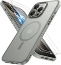 Miracase Magnetic for iPhone 15 Pro Case 6.1 inch (Compatible with MagSafe)（with 2X Screen Protectors）Military-Grade Protection, Anti-Fingerprint Translucent Matte Phone Cover, Gray