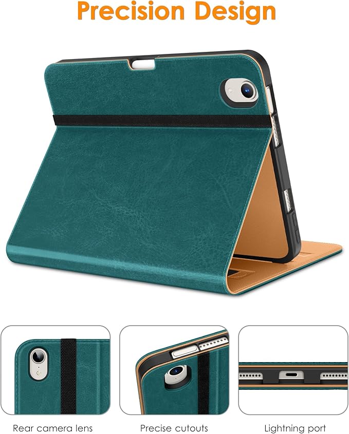 DTTO for iPad mini 7th (A17 Pro) 2024/iPad Mini 6th Generation Case 2021 8.3 Inch, Premium Leather Business Folio Stand Cover for Mini 7/6 with Pencil Holder-Multiple Viewing Angles, Green