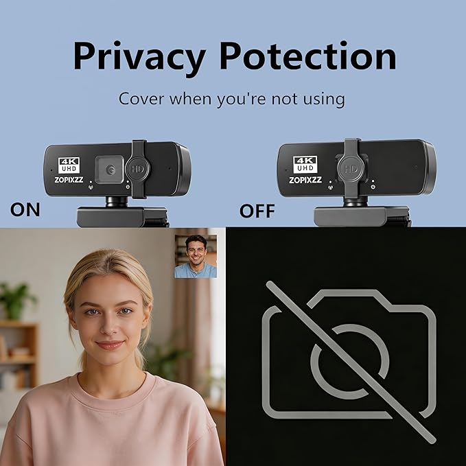 4K Webcam for PC Ultra HD Web Camera with Microphone, PDAF Autofocus,Privacy Cover,USB A & USB C Adapter, Plug & Play,Ideal for Business Meetings&Live Streaming