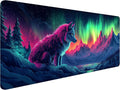 Wolf Desk Mat Colorful Aurora Borealis Mountain Fantasy XL Mouse Pad Large Mousepad Extended Laptop Keyboard Mat Gaming Desk Pad Mouse Mat 31.5"x11.8" Office Computer Keyboard Laptop Home