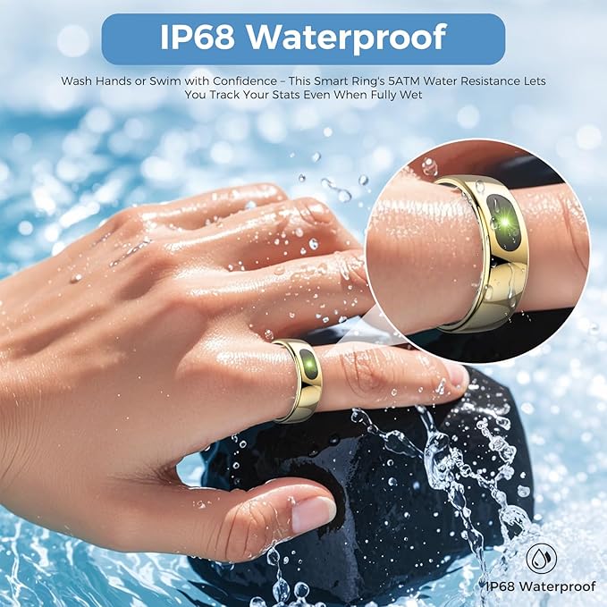 Smart Ring with Instant Notification Alerts & Gesture Control - Sleep Tracker Ring, Fitness Ring for Steps & Heart Rate, IP68 Waterproof (Gold, 9)