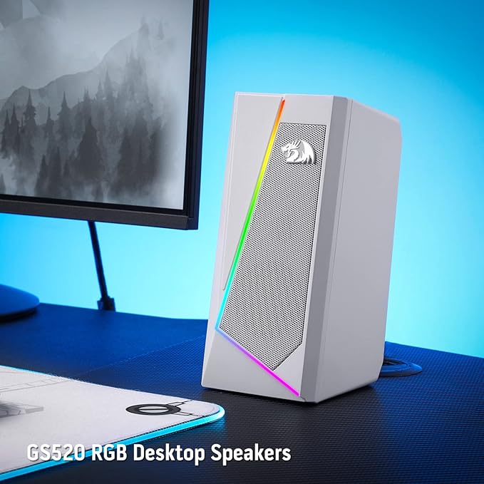 Redragon GS520 RGB Desktop Speakers, 2.0 Channel PC Computer Stereo Speaker with 6 Colorful LED Modes, Enhanced Sound and Easy-Access Volume Control, USB Powered w/ 3.5mm Cable, White