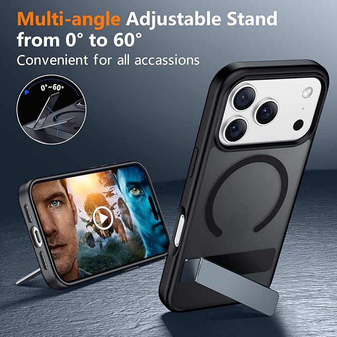 SPIDERCASE Magnetic for iPhone 17 Pro Max Case,with [3 Stand Ways] [Military Grade Drop Protection] with Invisible Stand Shockproof Slim Case for iPhone 17 Pro Max 6.9", Black
