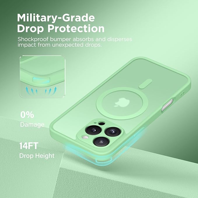 CAPRARO Magnetic Compatible with iPhone 16 Pro Case, Upgraded [Full Camera Protection] [Compatible with MagSafe] Protective Translucent Matte Women Girl Phone Case Cover, Bamboo Green