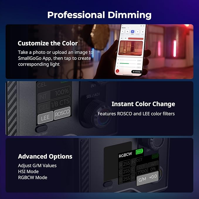 SmallRig RC 60C RGB LED Video Light, 3400mAh Battery 45min Runtime, APP Control, Potable Palm-Sized Continuous Output Lighting 2500-10000K, for Photography/Video/Studio, Powerbank Clamp Edition