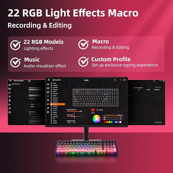 ZORNHER ZH980 Mechanical Keyboard Wireless,95% Pink Creamy Keyboard with Number Pad,Gaming Keyboard with Number Pad,Lighted Up PBT Keycaps,Loud Keyboard Clicky Blue Switches,Full Size