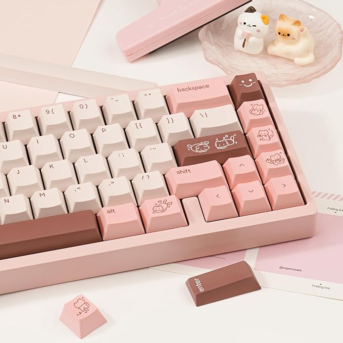 Marshmallow Theme PBT Keycaps 134 Keys - Five-Sided Dye-Sublimation Cherry Profile Keycap, Custom Cute Cat keycaps for Cherry MX Mechanical Keyboards 60% 75% 100% (Pink)