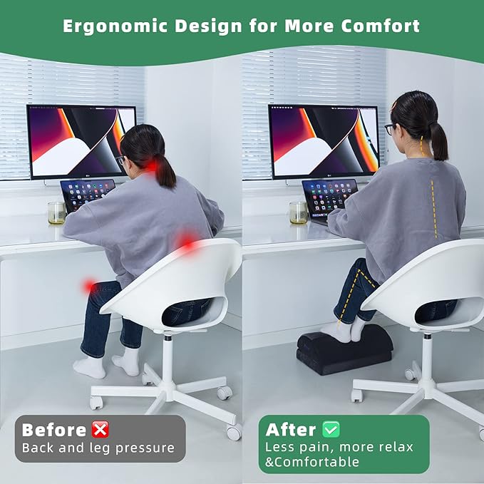 Adjustable Under Desk Foot Rest with Washable Cover - 3-Level Memory Foam Foot Stool for Office, Gaming & Home Use - Ergonomic Support Relieves Back & Leg Pain, Black