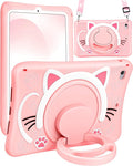 Wazzasoft for iPad mini 1/2/3 Case 7.9 Inch Girls Cute Cat Kawaii Cover Girly 3D Cartoon Women Kitten with Rotating Handle Stand & Strap Soft Silicone Funda for Apple iPad mini 3rd/2nd/1st Gen Cases